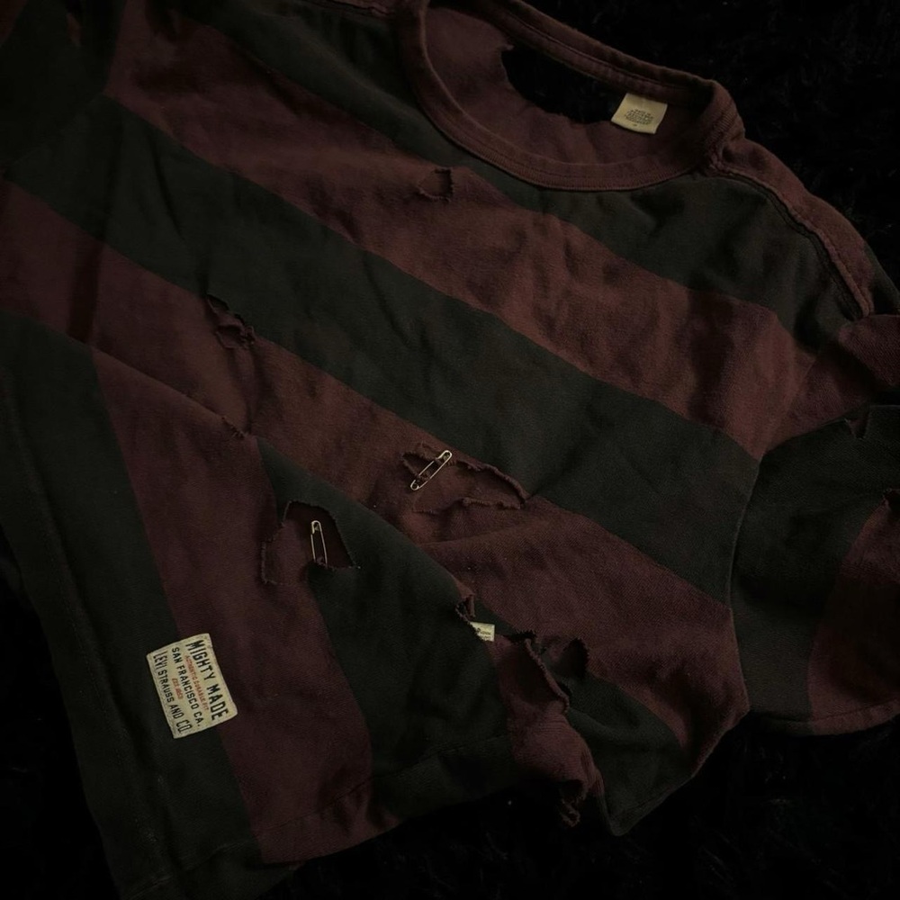 Human Made Black and Burgundy Striped Tee